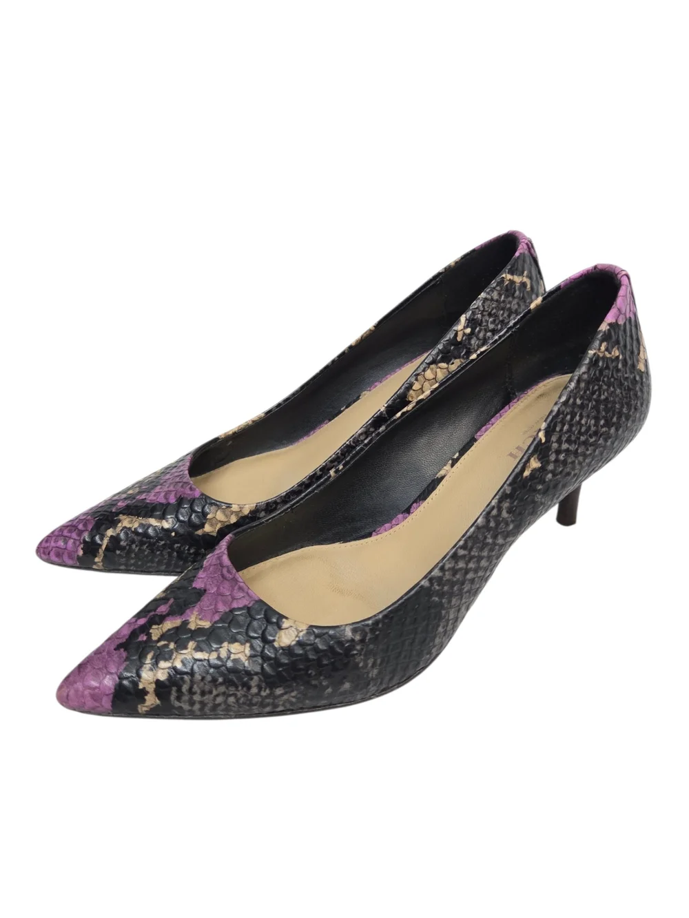 Coach Lacey Python Embossed Leather Purple + Black Snakeskin Pointed Toe Size 7B